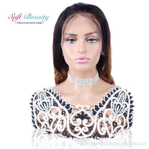 High Quality Density 150% 180% Frontal 13x4 Transparent Virgin Blonde Front T 1B/27 Body Wave Lace Human Hair Wig
